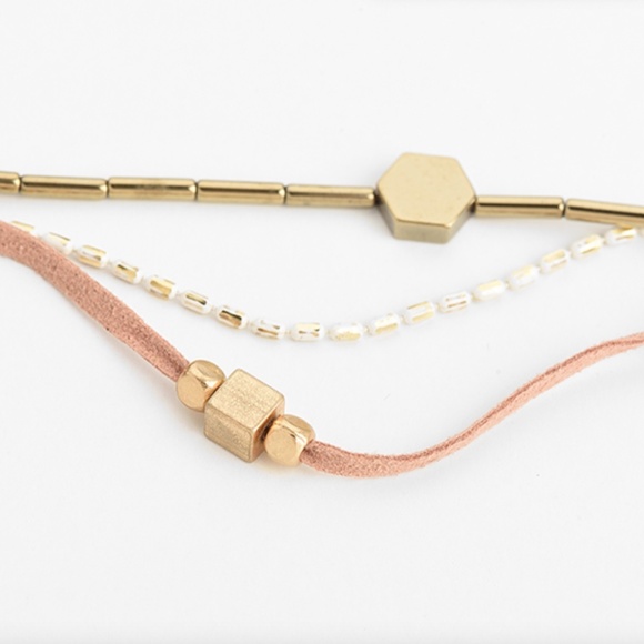 Suede Beaded Triple Layered Gold Choker Necklace - Picture 4 of 8